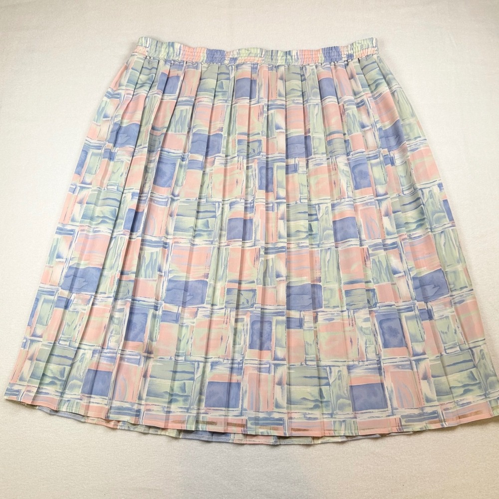 TanJay Vintage Pleated Midi Skirt Pastel Geometric Abstract Print Sz 16